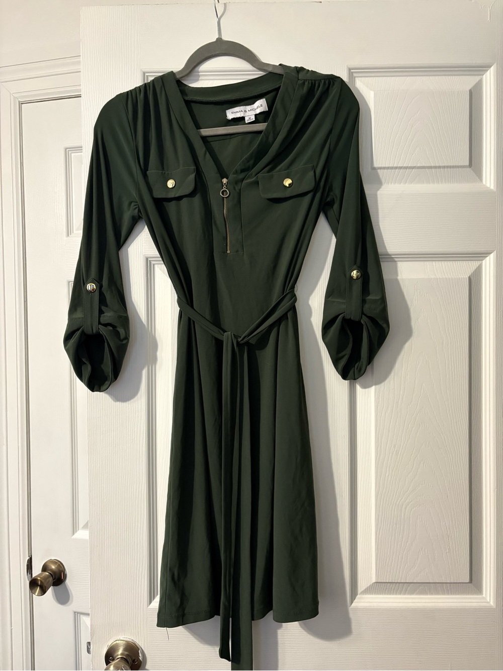 Emma & Michele Olive Green Belted Shirt Midi Dress